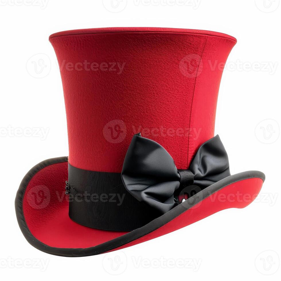Elegant red top hat with black bow photo