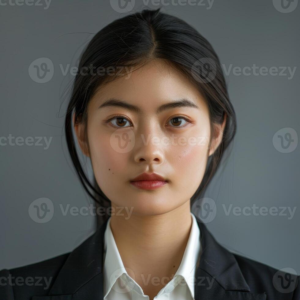 Serious young Asian woman in business attire photo