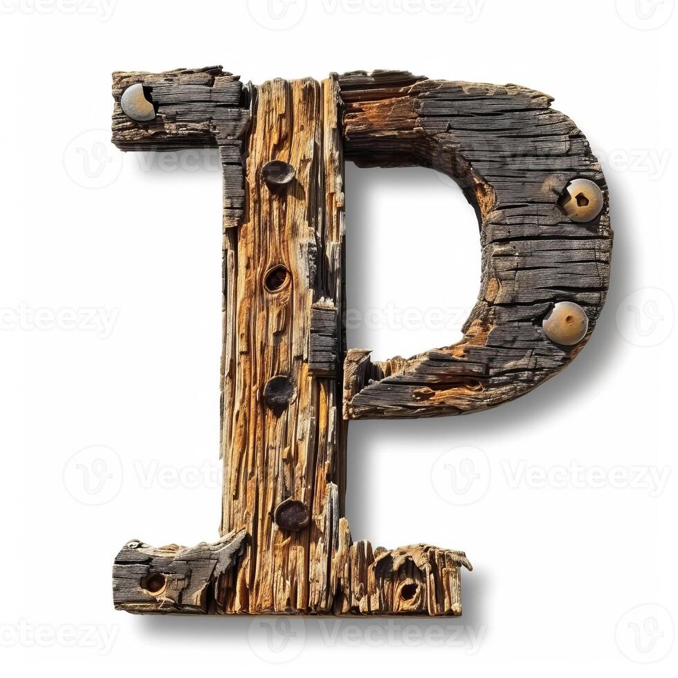 Rustic wooden letter P photo