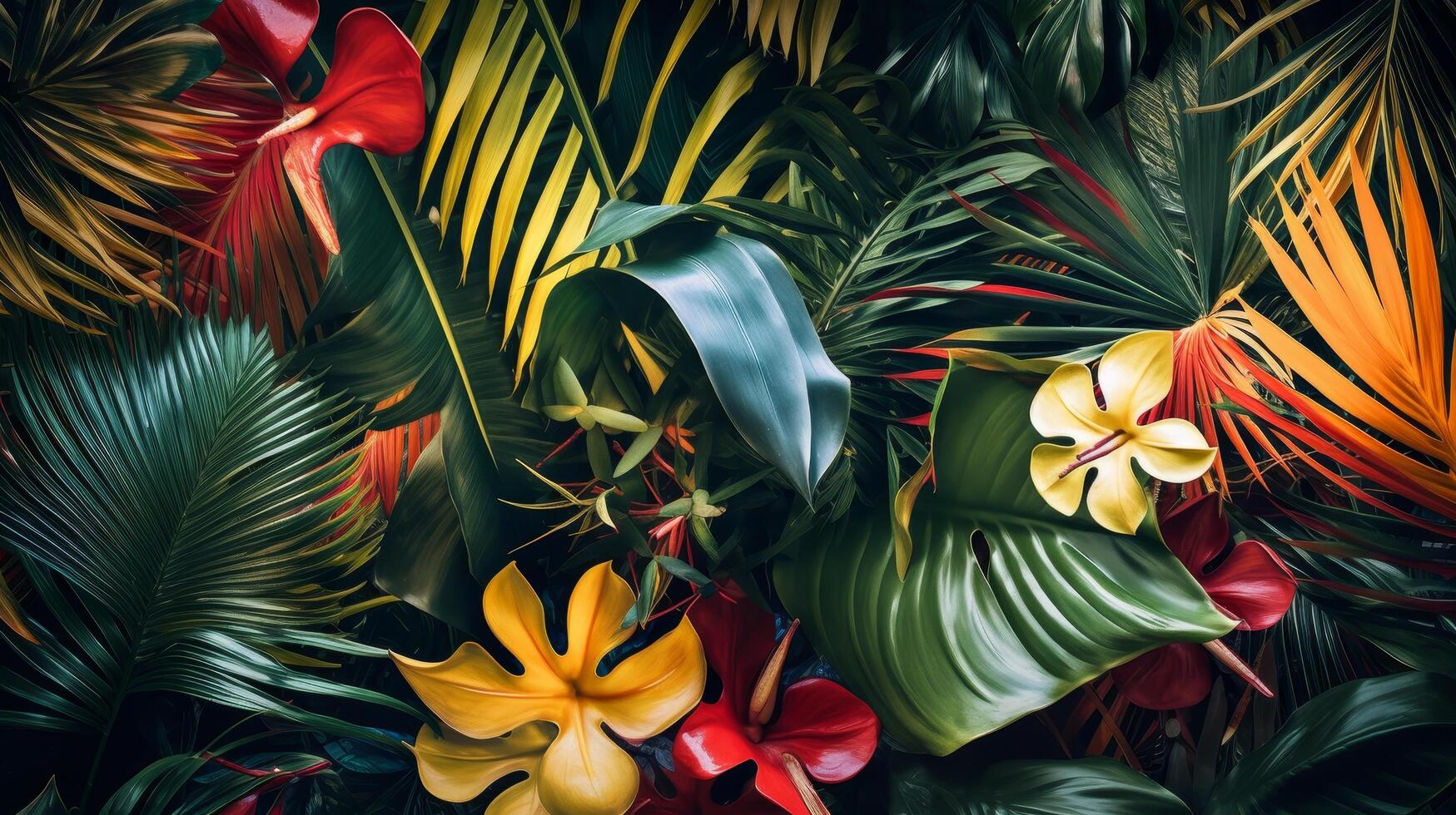 Vibrant Tropical Foliage and Flowers photo