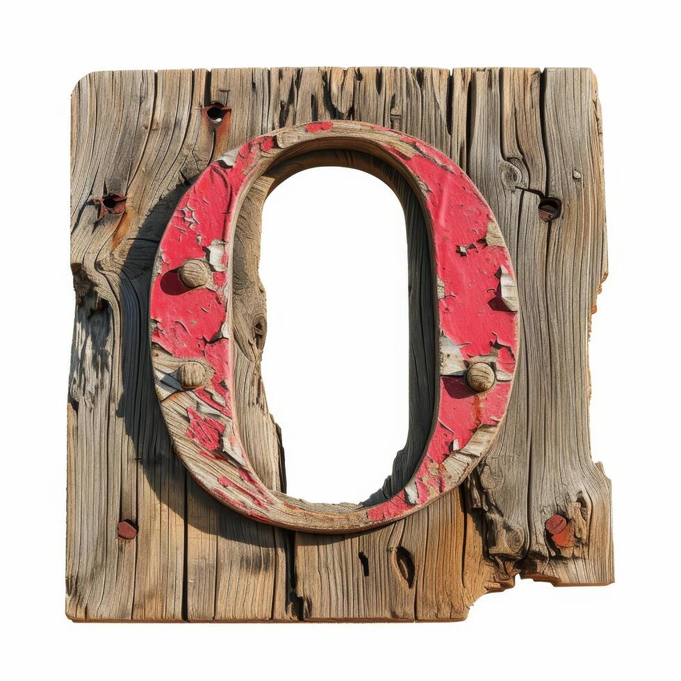 Rustic wooden frame with peeling red paint photo