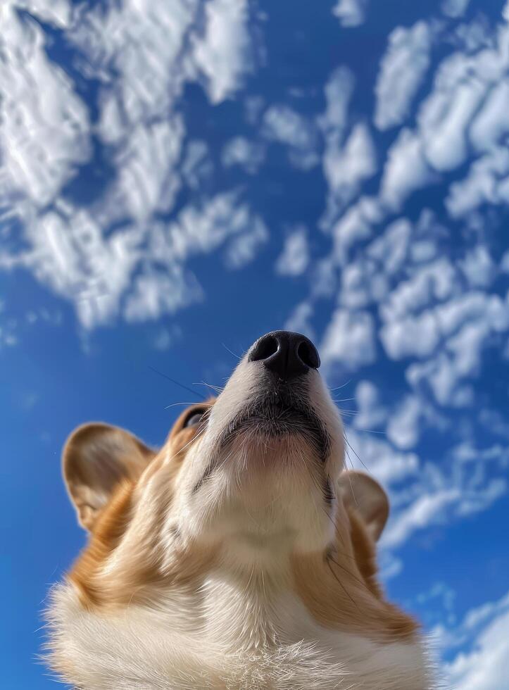 Curious dog looking up at the sky photo