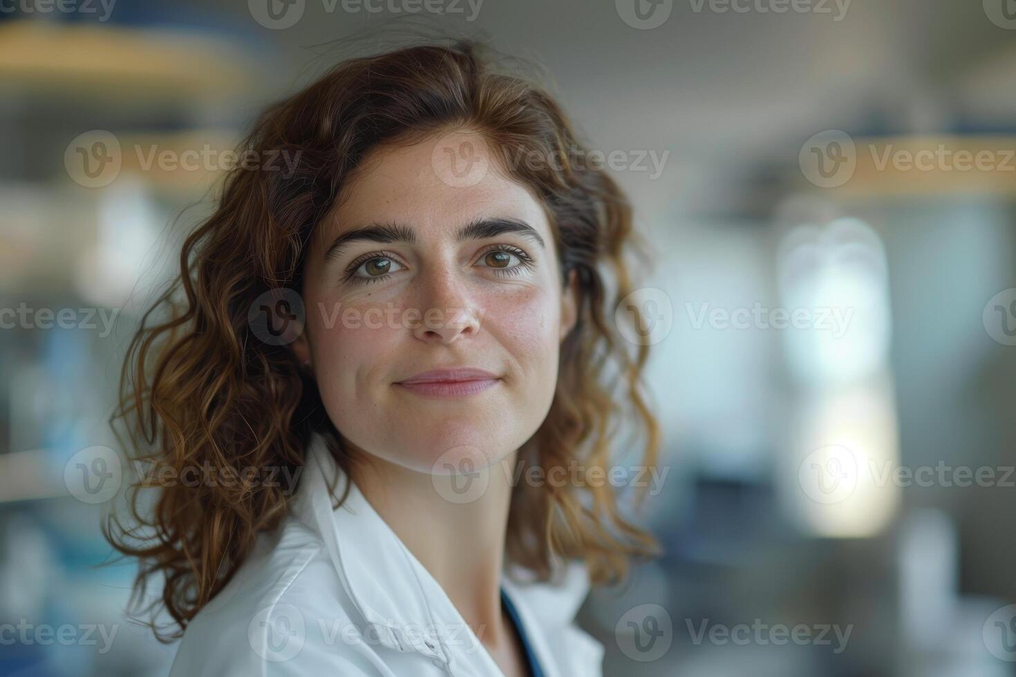 Thoughtful woman with curly hair photo