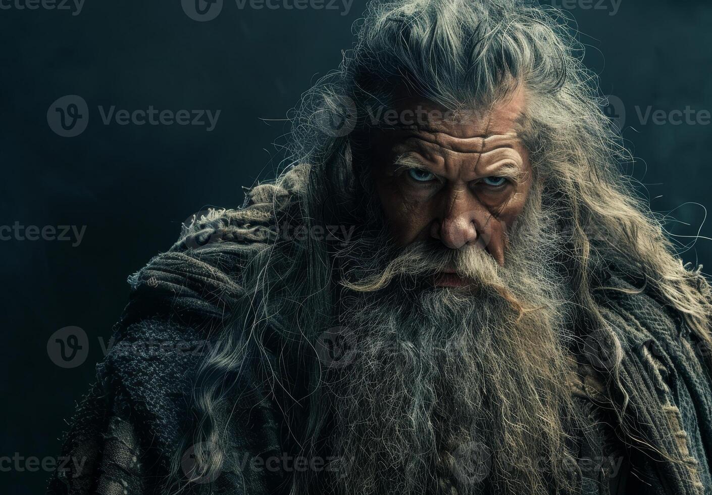 Rugged Bearded Man in Dark Cloak photo