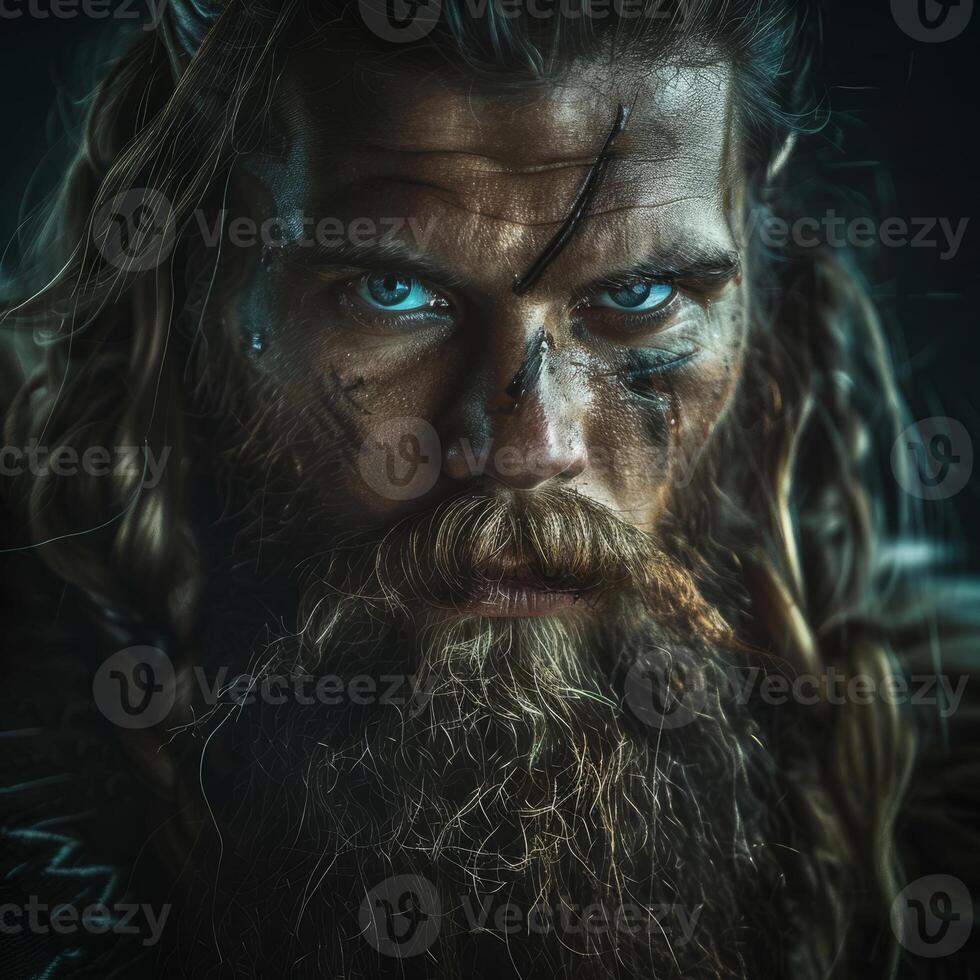 Rugged Bearded Man with Intense Gaze photo