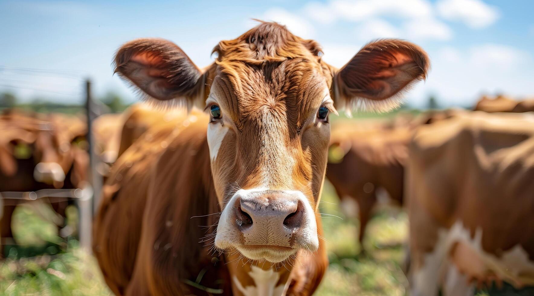 Close up of a curious cow in a field photo