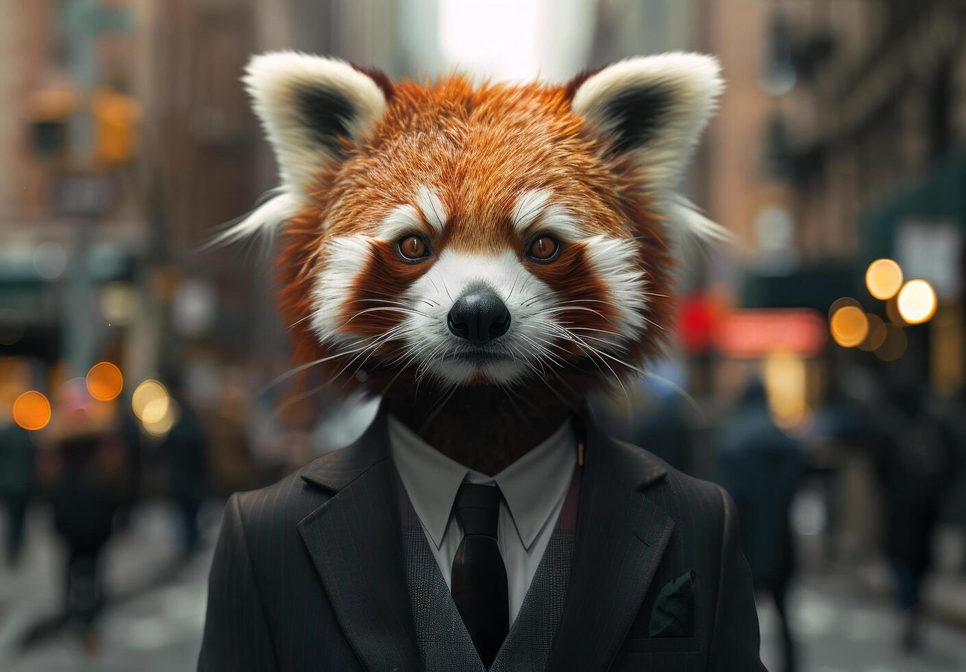 Stylish red panda in a suit photo