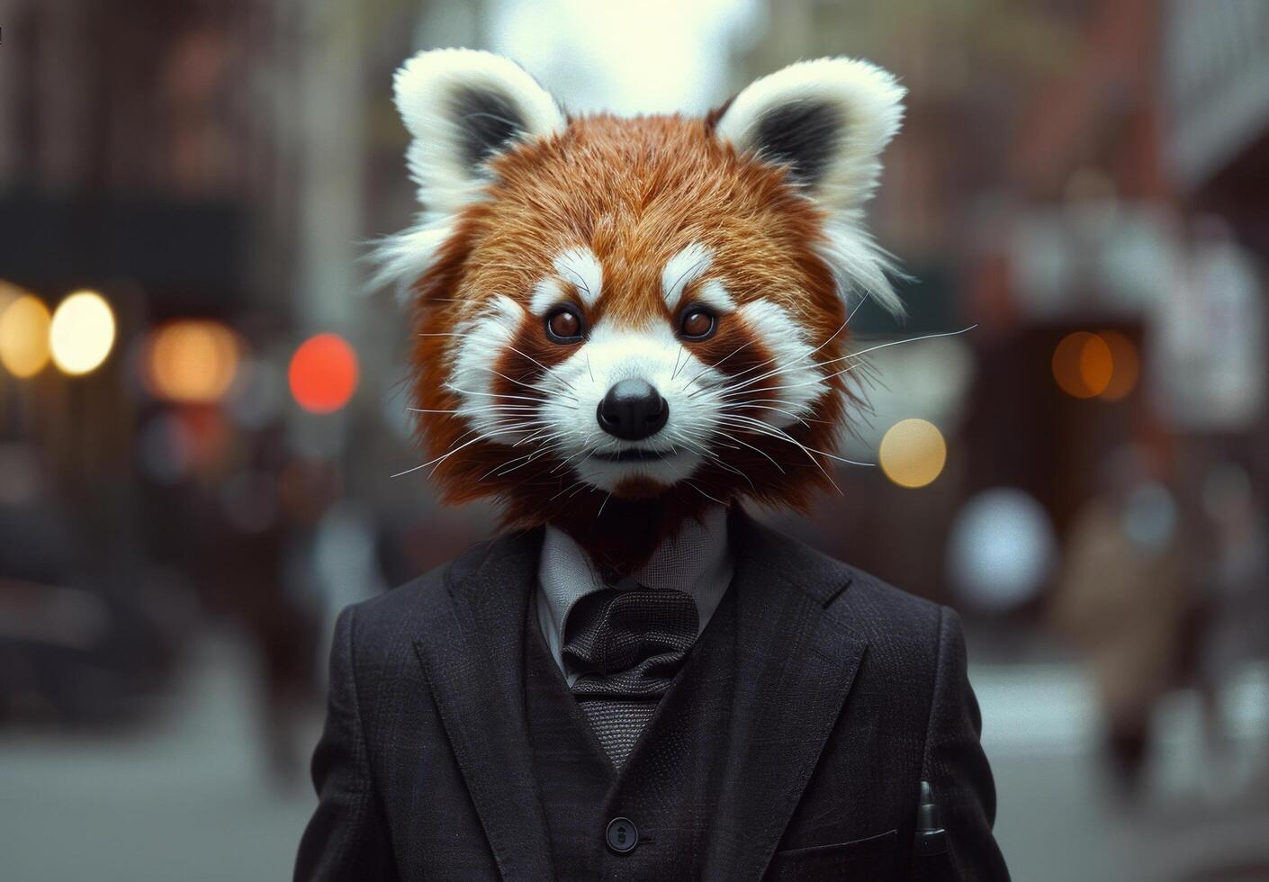 Stylish red panda in a suit photo