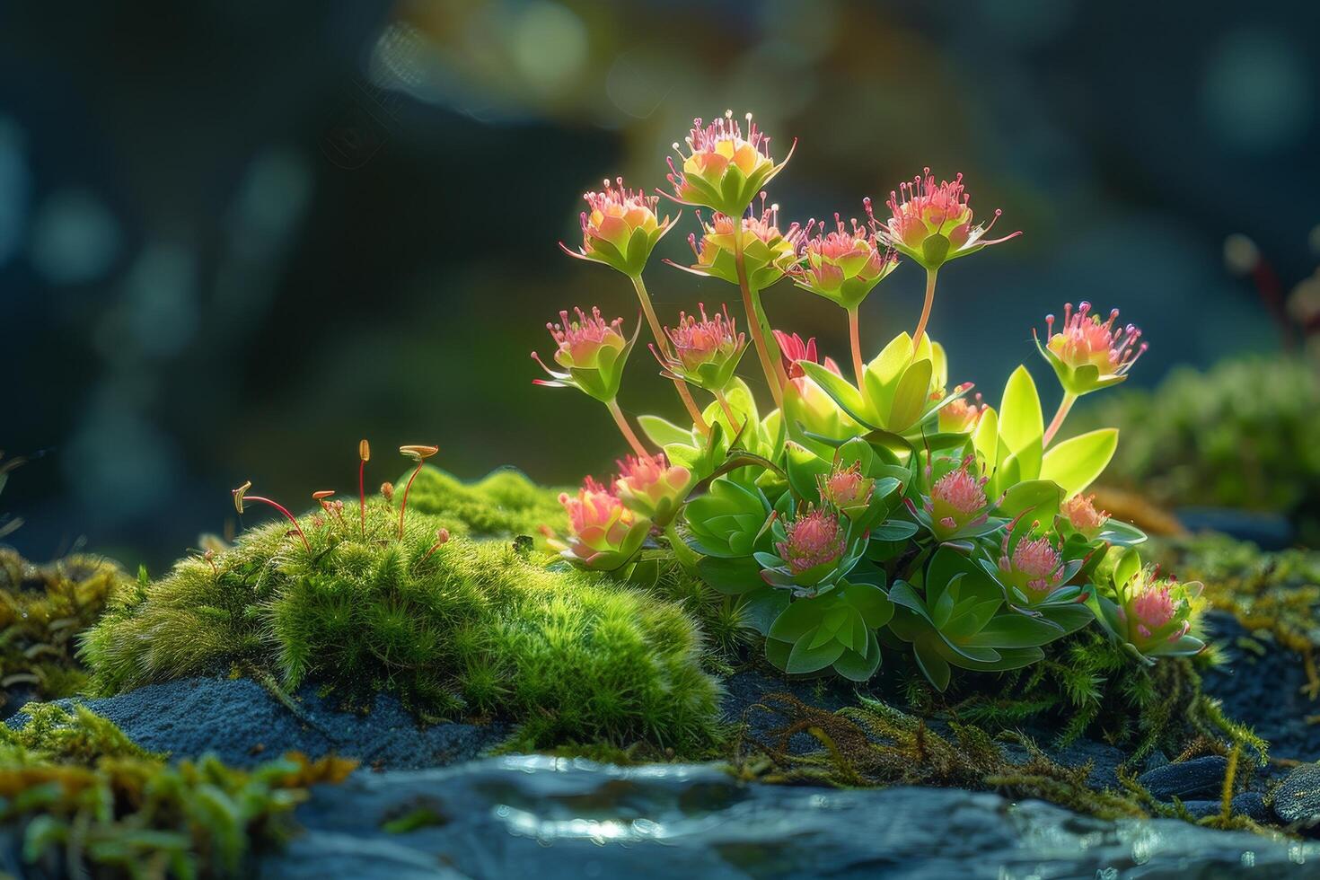 Vibrant Succulent Garden in Moss photo
