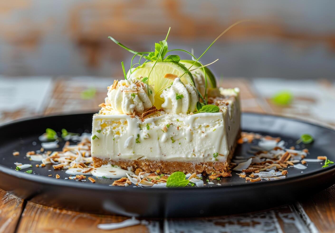 Delicious lime cheesecake dessert with fresh garnish photo