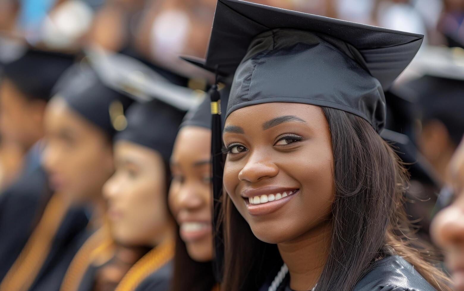 Smiling graduate in cap and gown photo