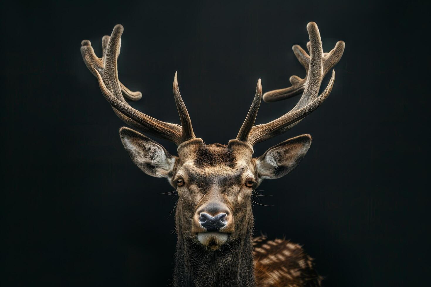 Majestic deer with large antlers in dark background photo