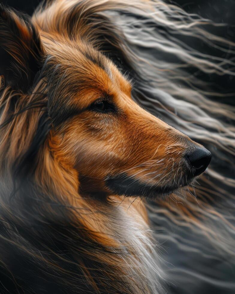 Closeup of a dogs face with flowing fur photo