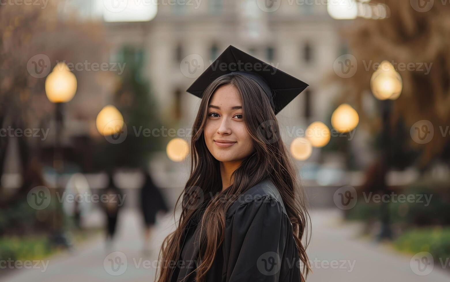 Smiling graduate in cap and gown photo