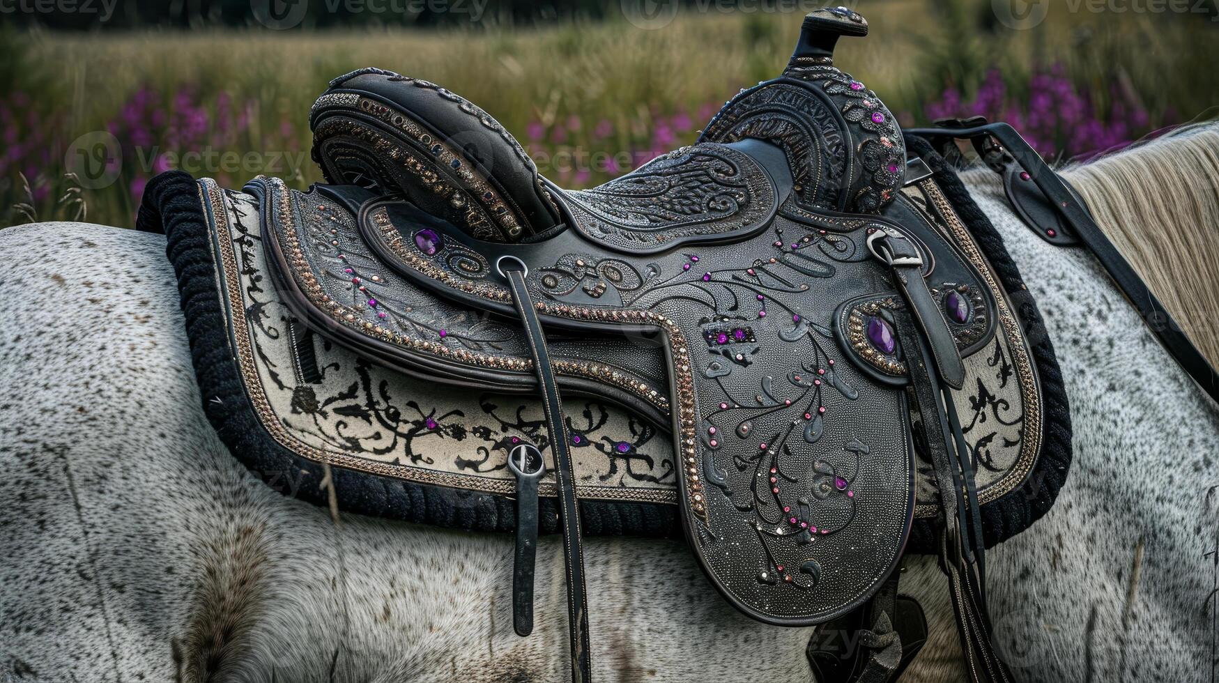 Ornate Western Saddle on a Horse photo