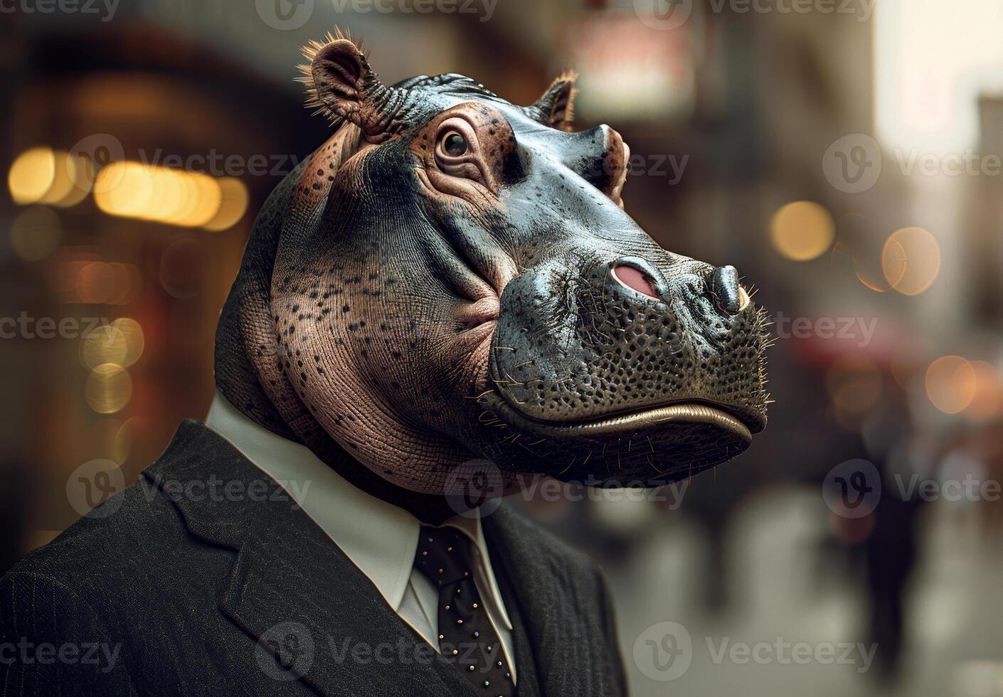 Serious Businessman Hippo Portrait photo