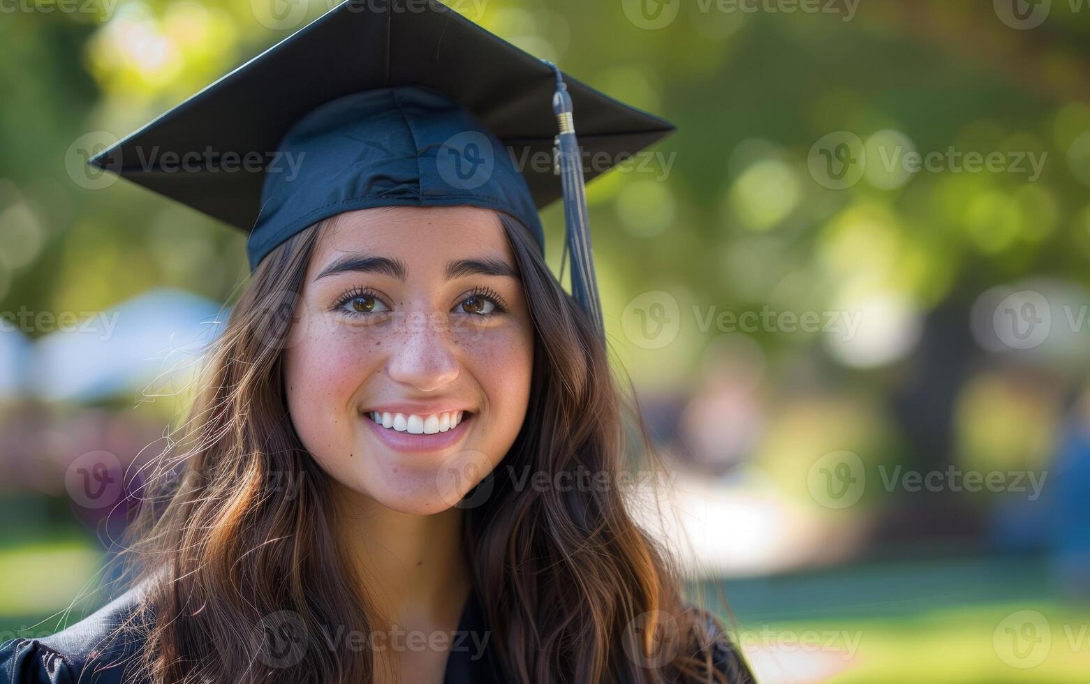 Smiling graduate in cap and gown photo