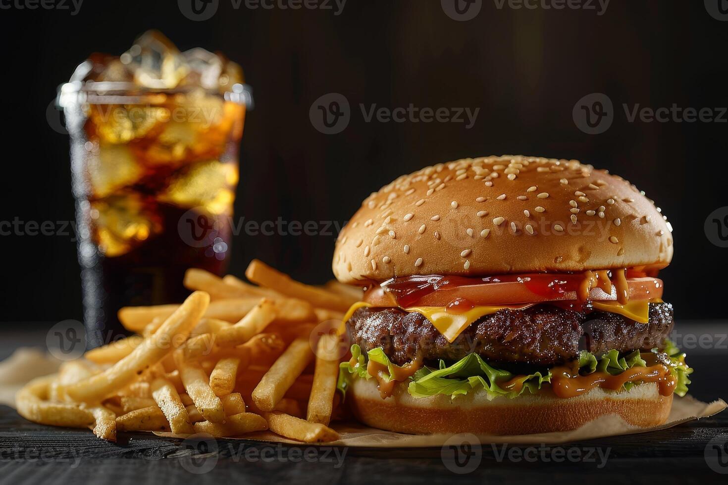 Delicious fast food burger and fries photo