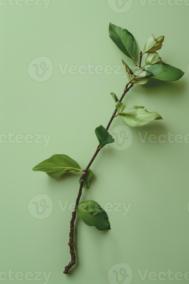 Vibrant green leaves on a branch photo