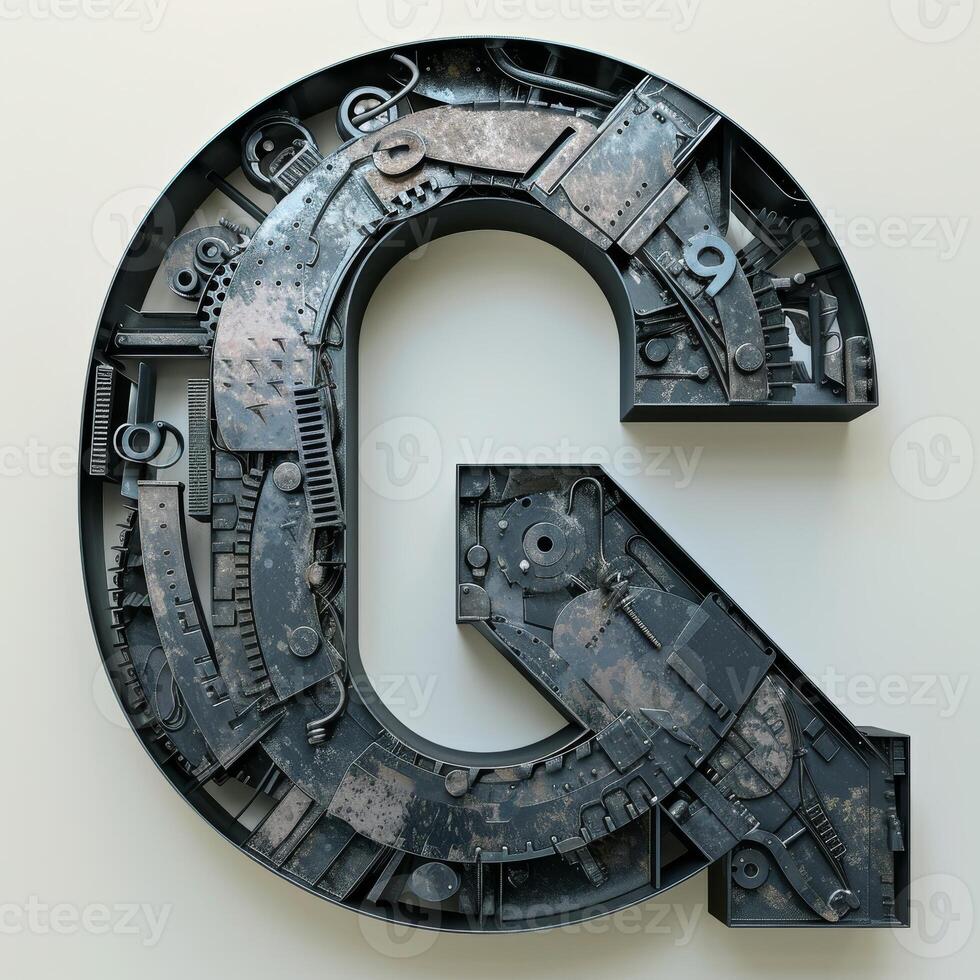 Mechanical letter C made of industrial parts photo