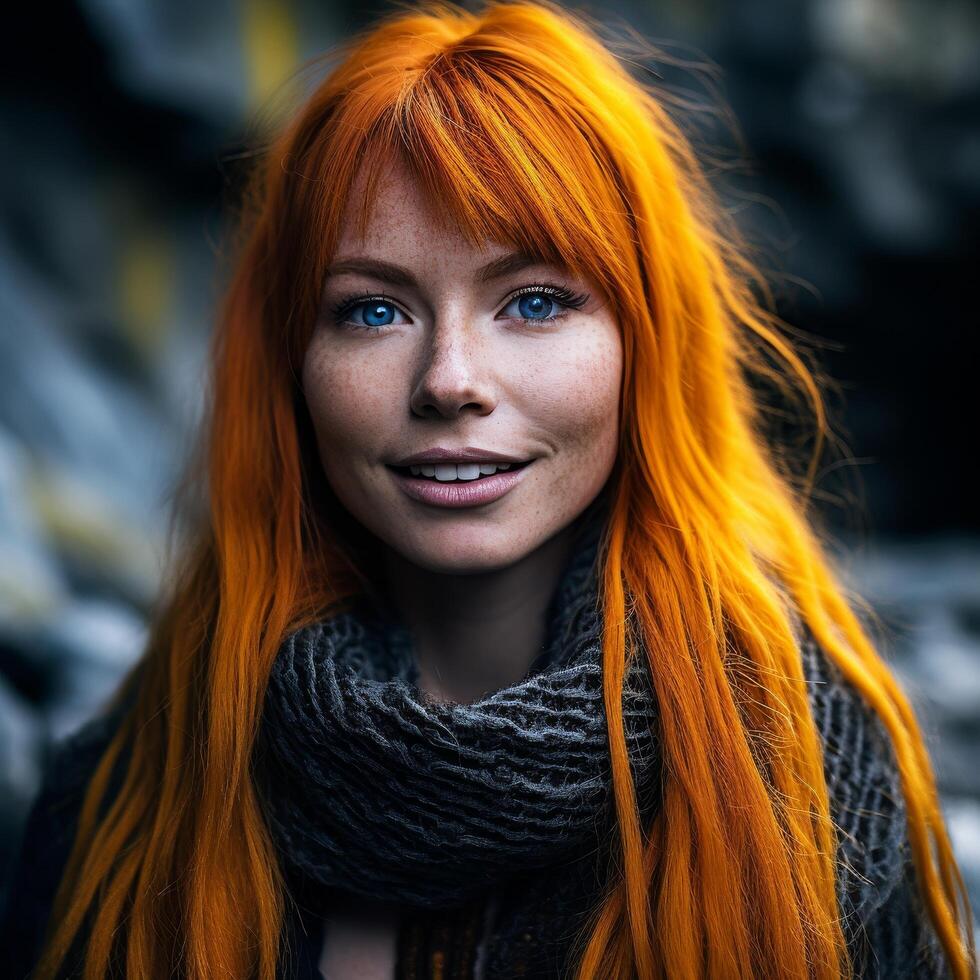 Vibrant Redhead with Striking Blue Eyes photo