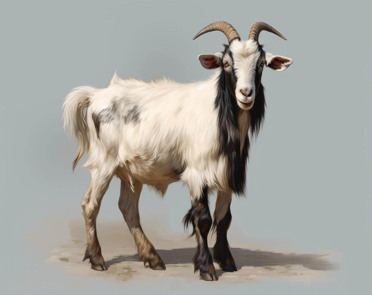 Majestic mountain goat standing on rocky terrain photo