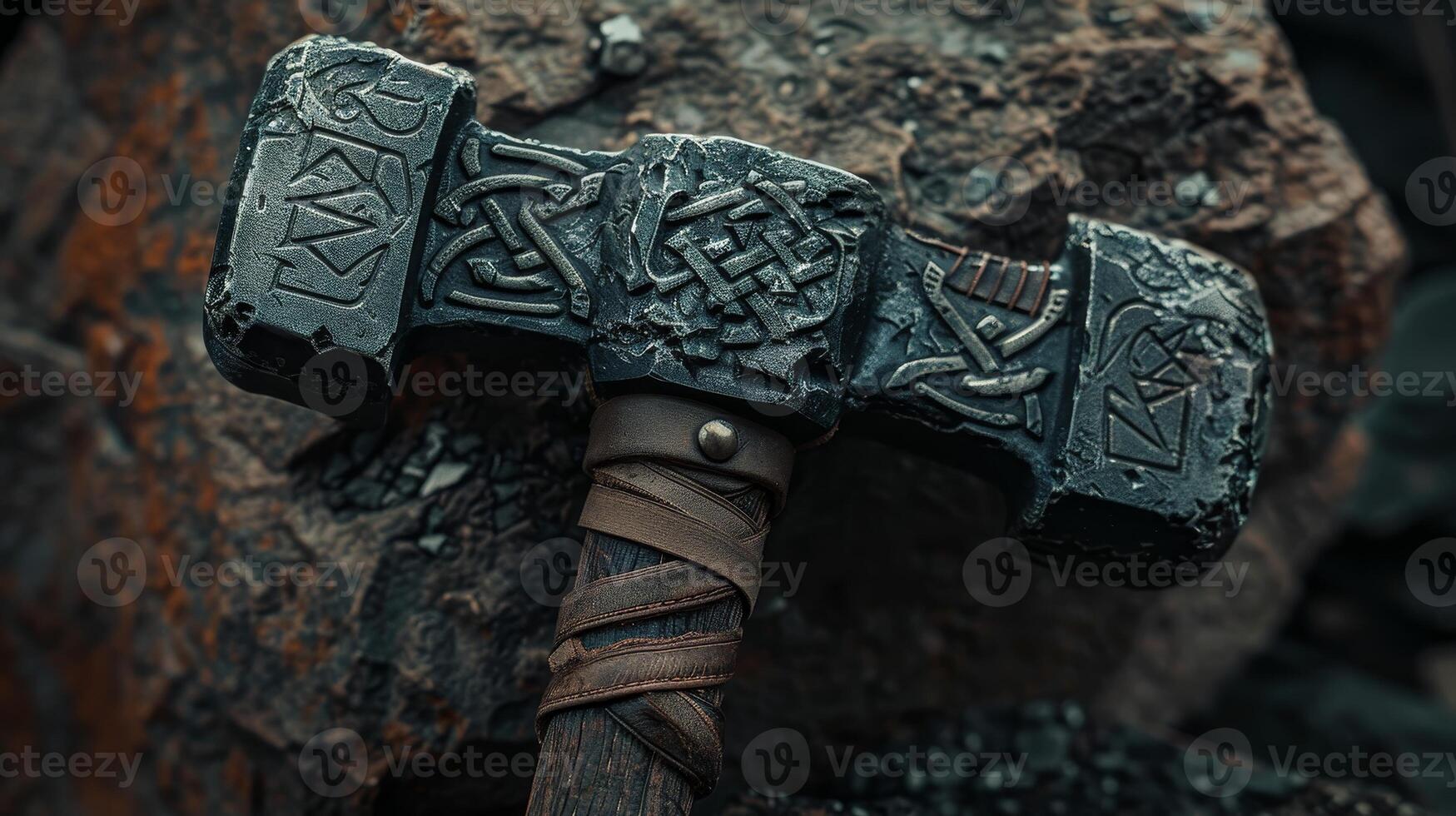 Close up of an ornate hammer with intricate designs photo