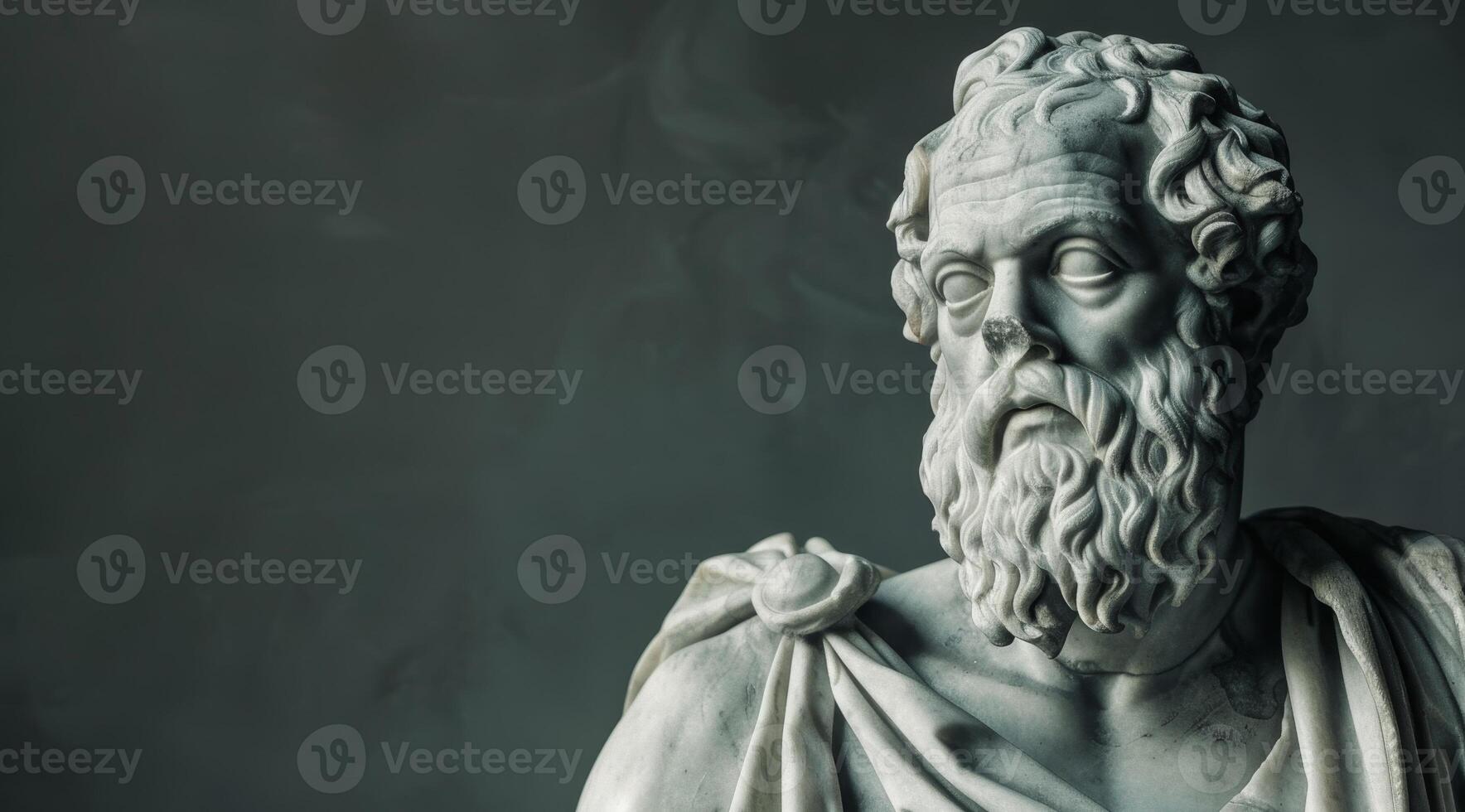 Ancient Philosopher Statue with Dramatic Lighting photo