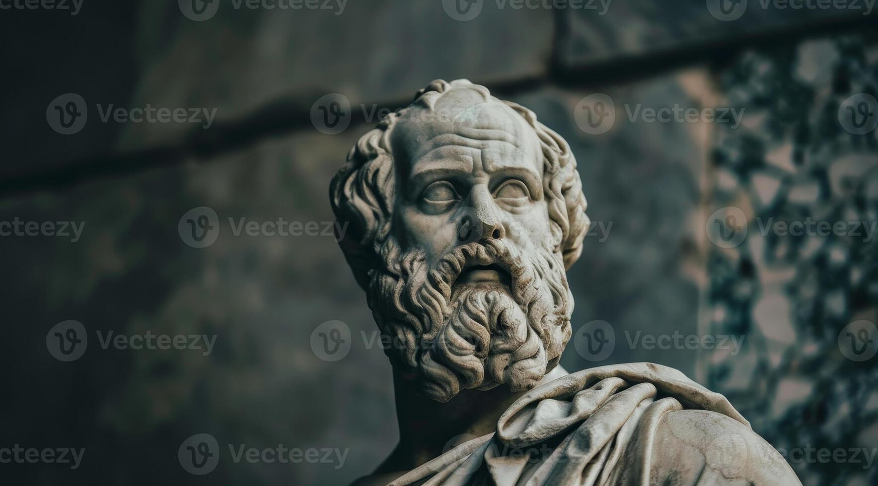 Ancient Philosopher Statue with Intense Expression photo