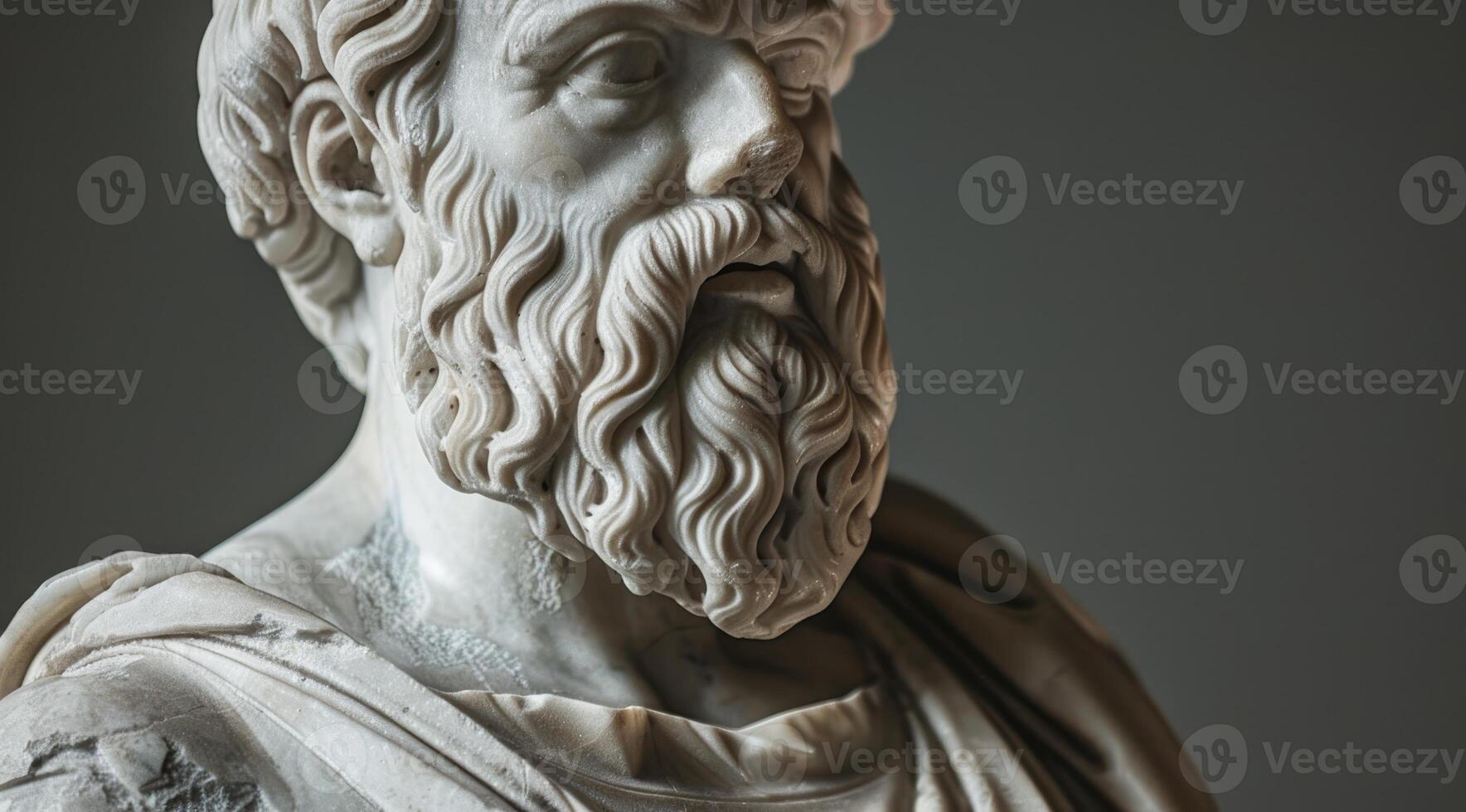 Close up of an ancient philosophers marble statue photo
