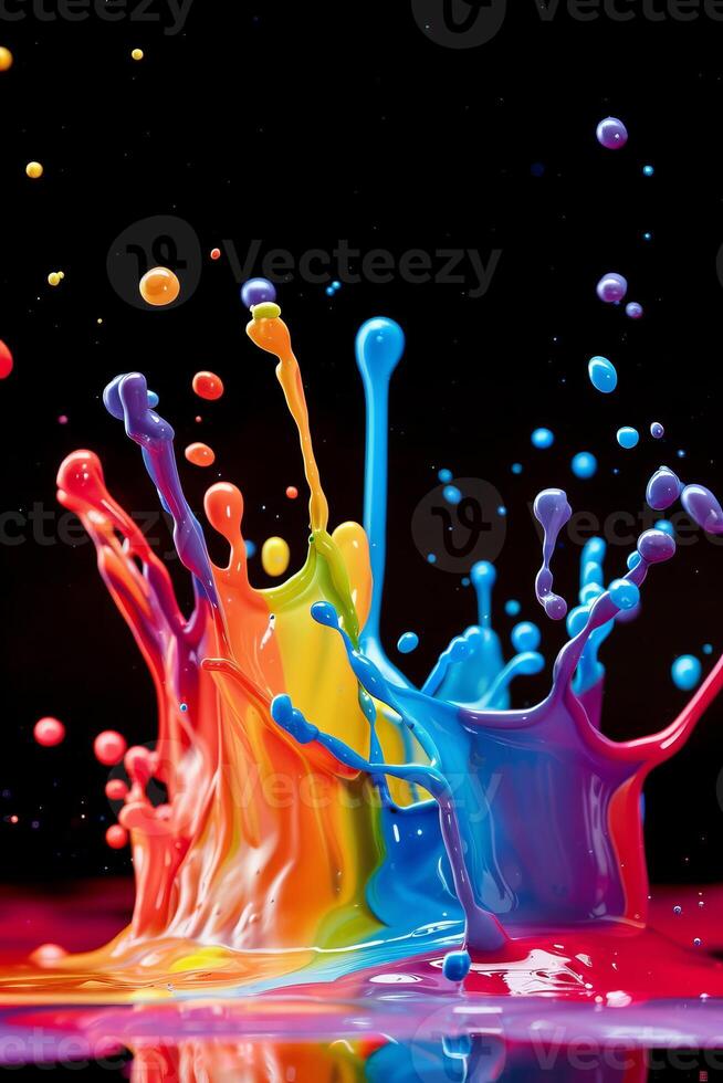 Vibrant Paint Splash on Black Background photo