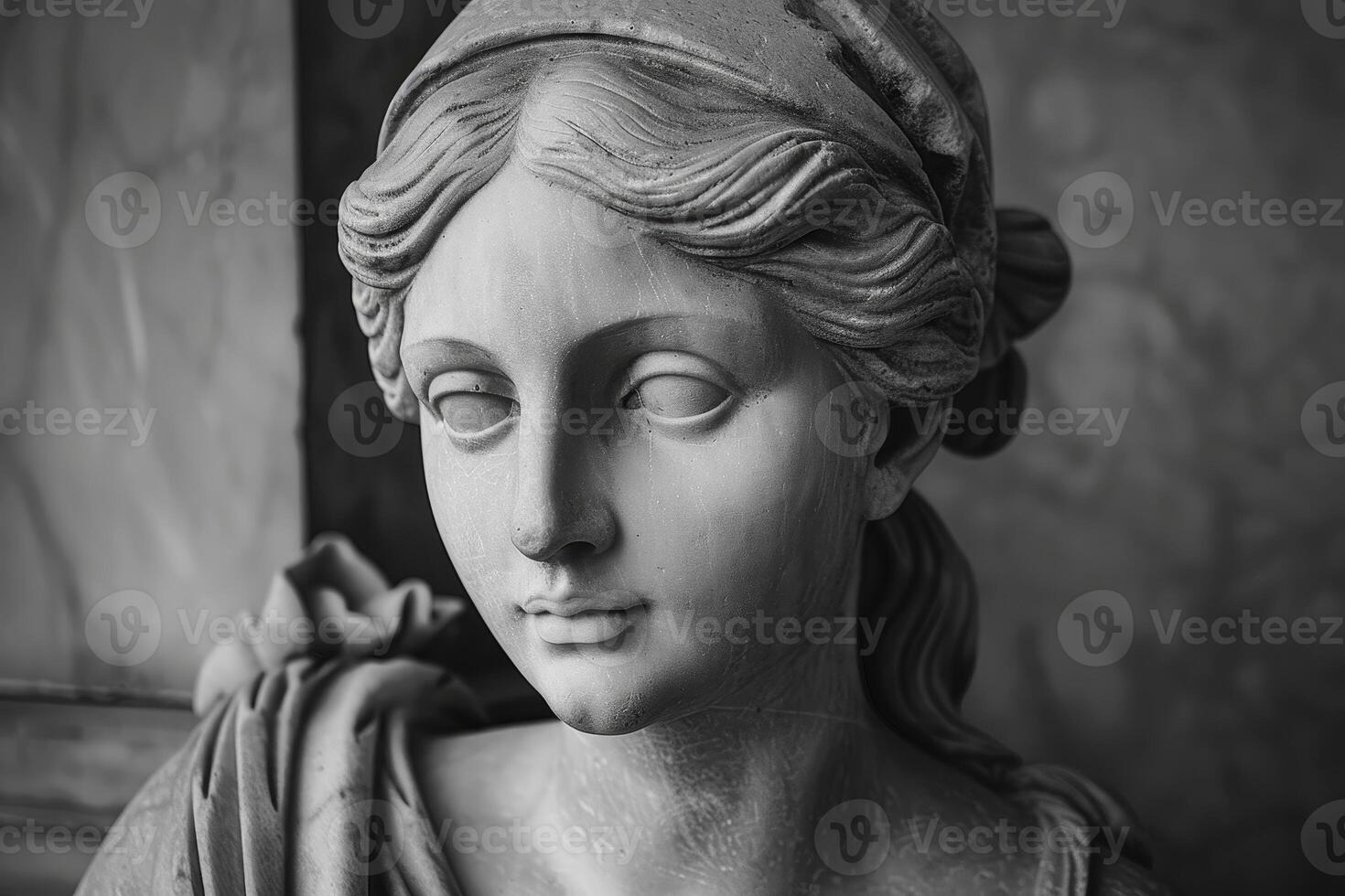 Close up of a Classical Statue of a Woman in Monochrome photo
