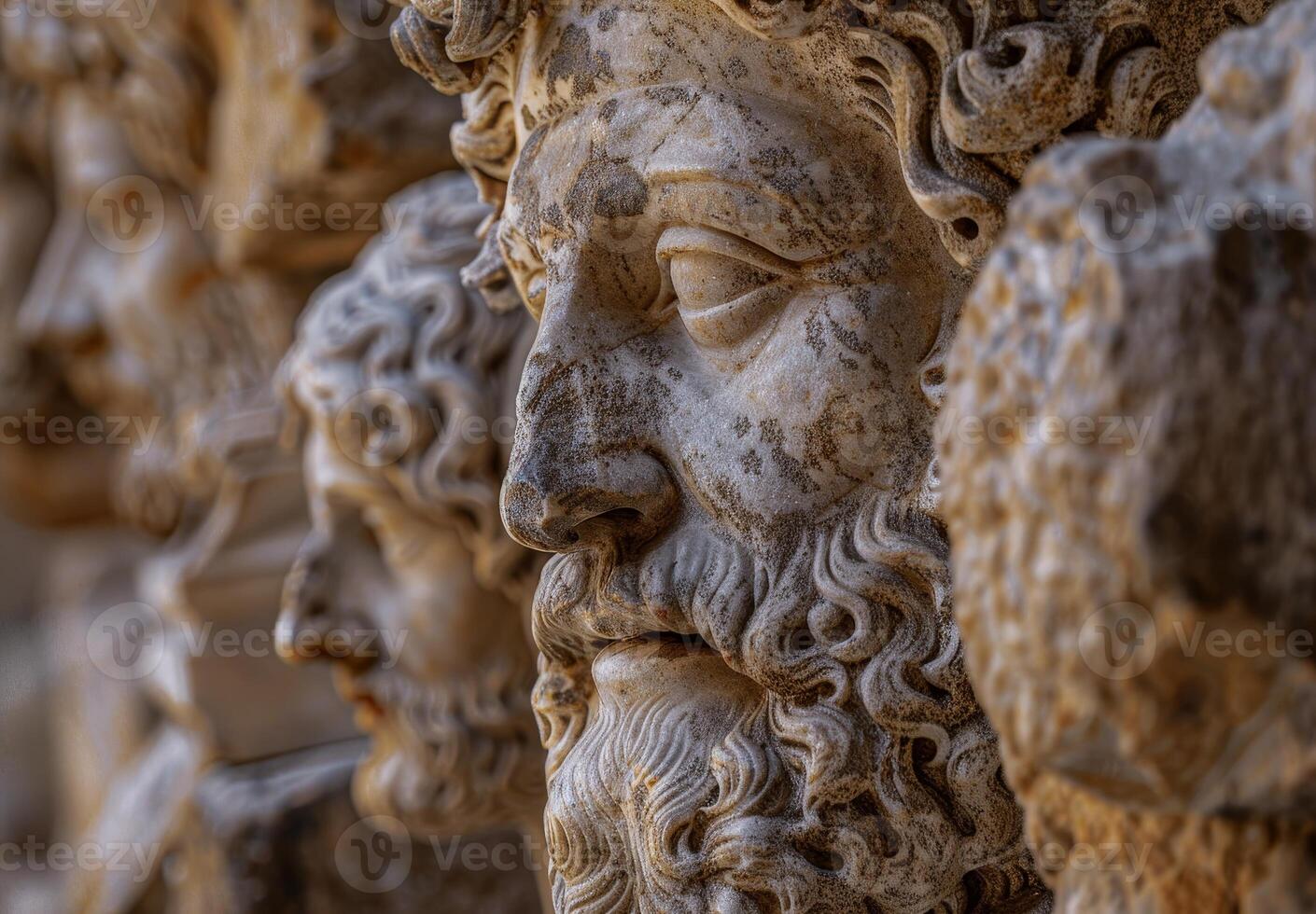 Close up of Ancient Stone Sculptures with Intricate Details photo