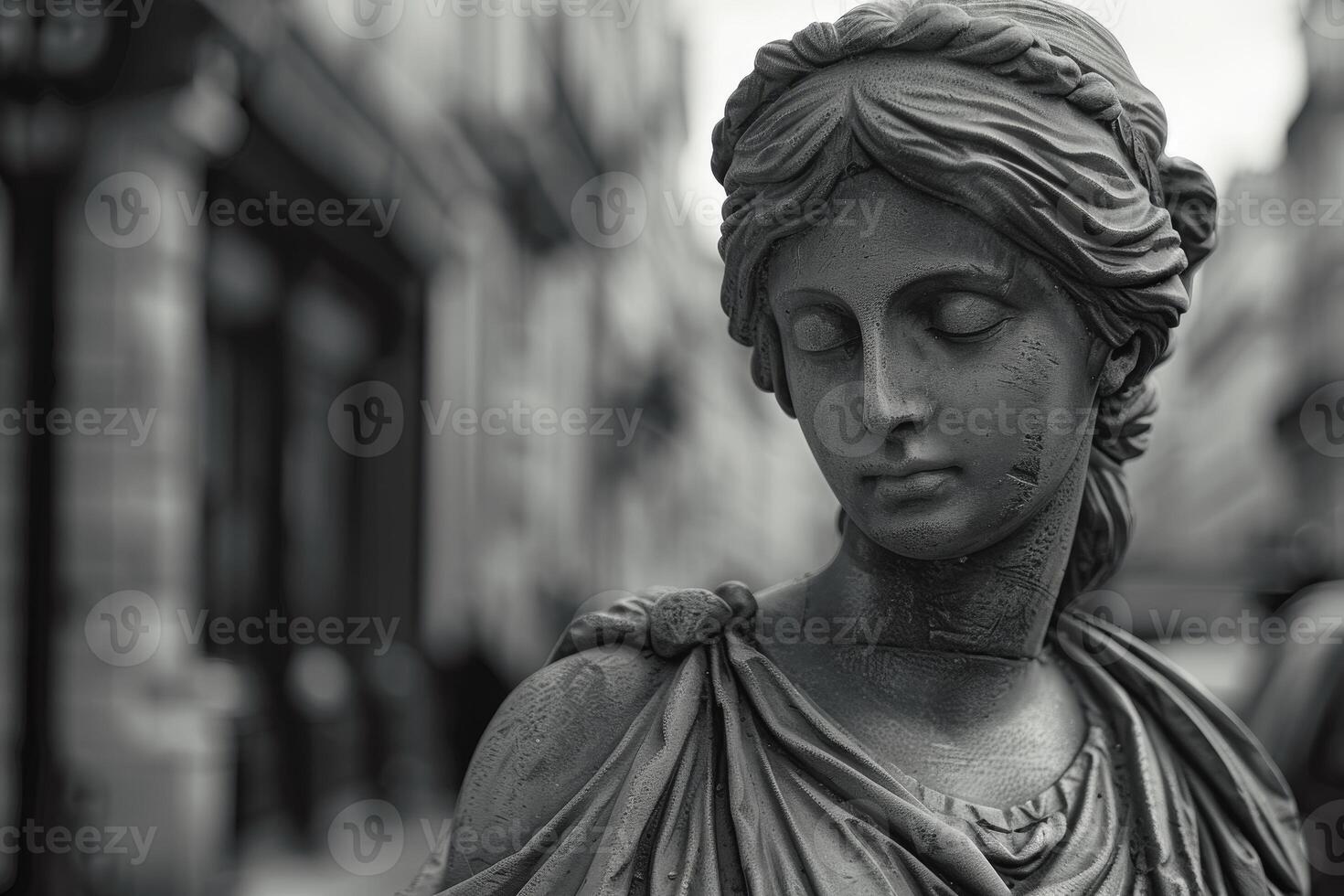 Close up of a classical statue in monochrome photo