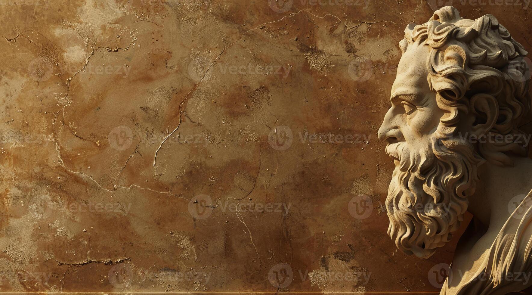 Ancient Greek philosopher statue against a textured wall photo