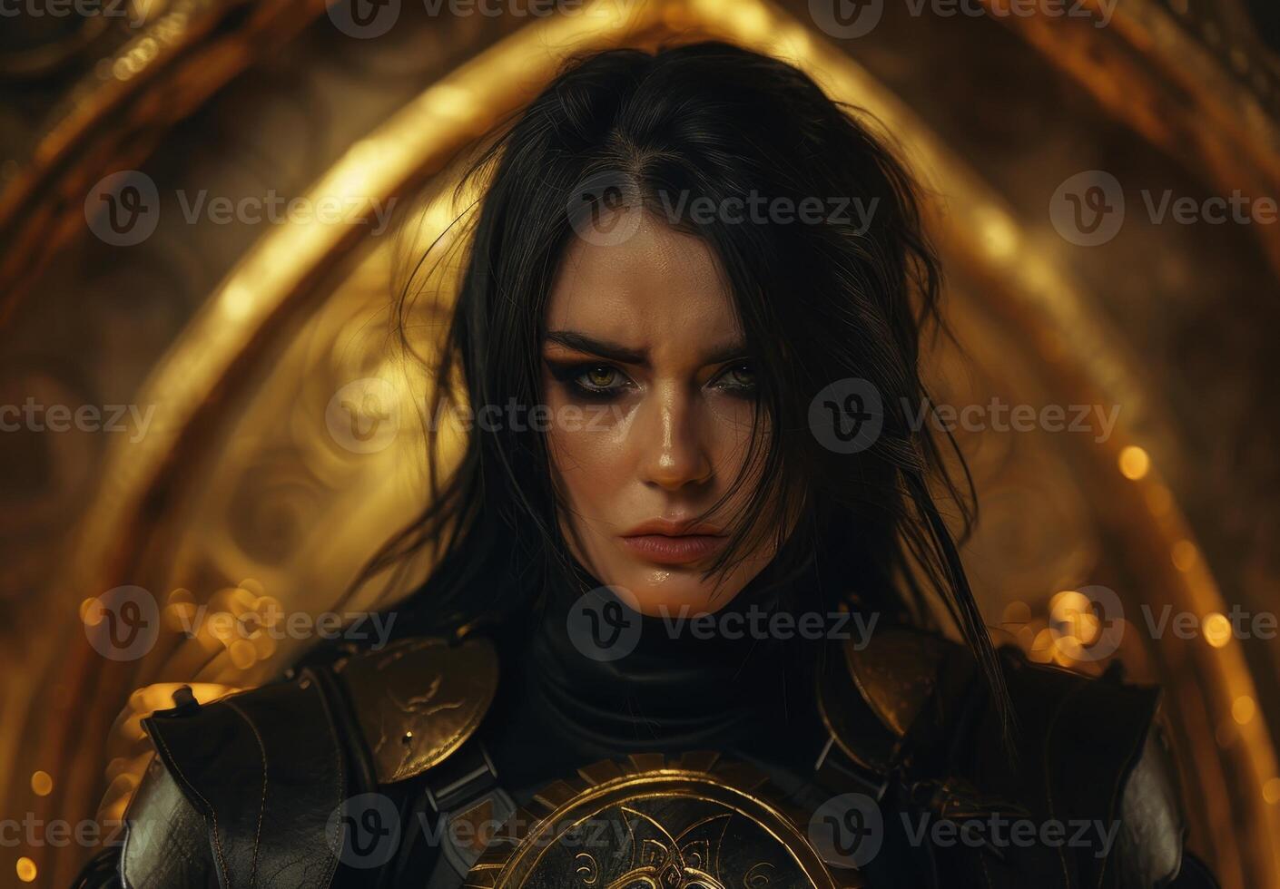 Fierce female warrior in ornate armor photo