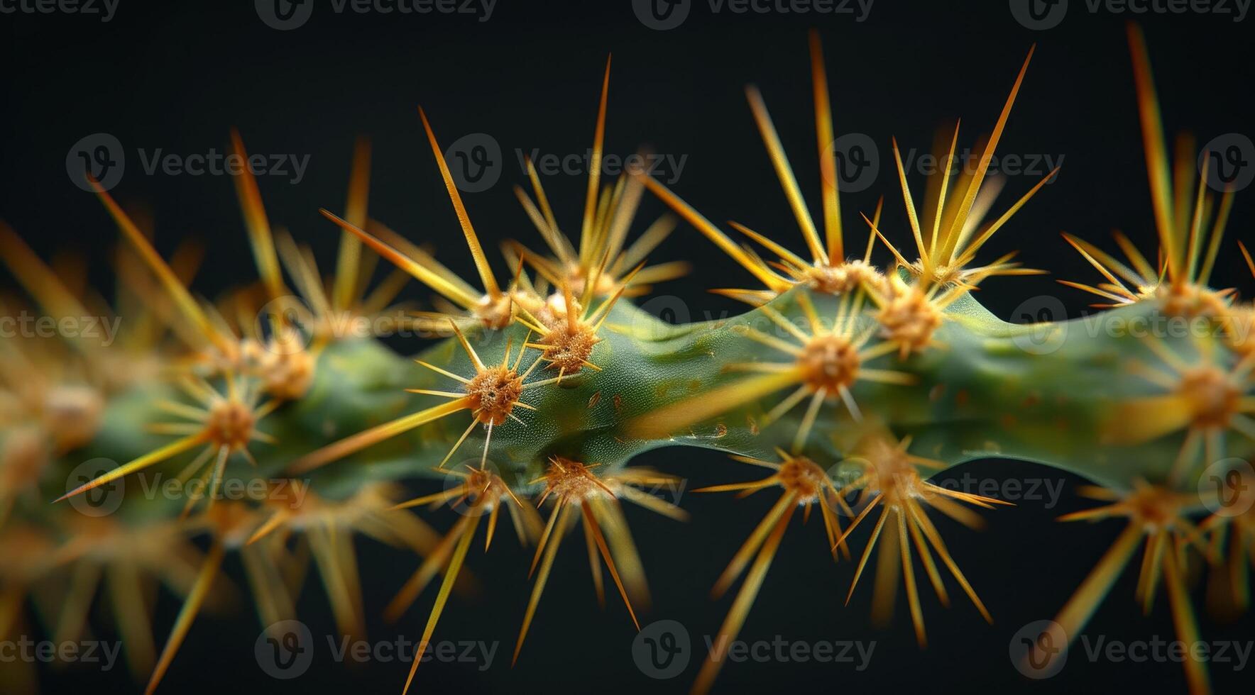 Close up of a thorny cactus stem against a dark background photo