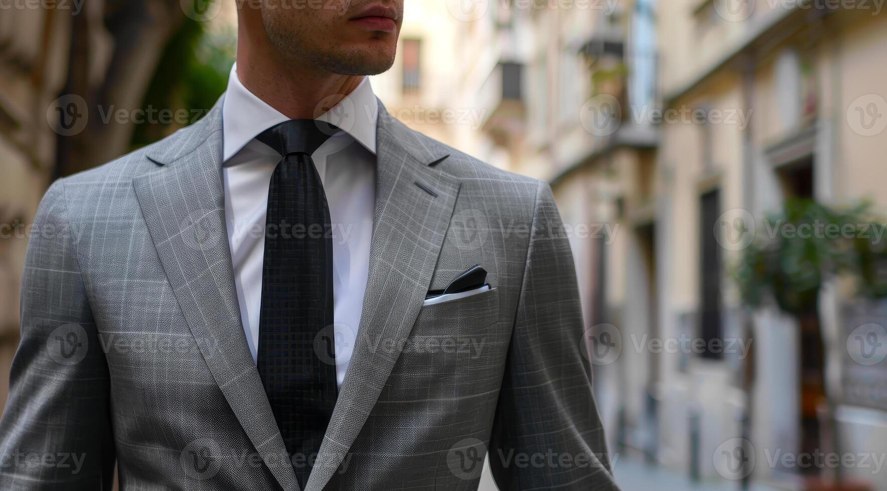 Stylish businessman in a modern suit walking in an urban setting photo