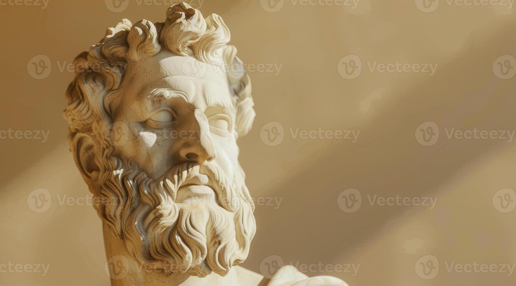 Classical sculpture of a bearded man with dramatic lighting photo