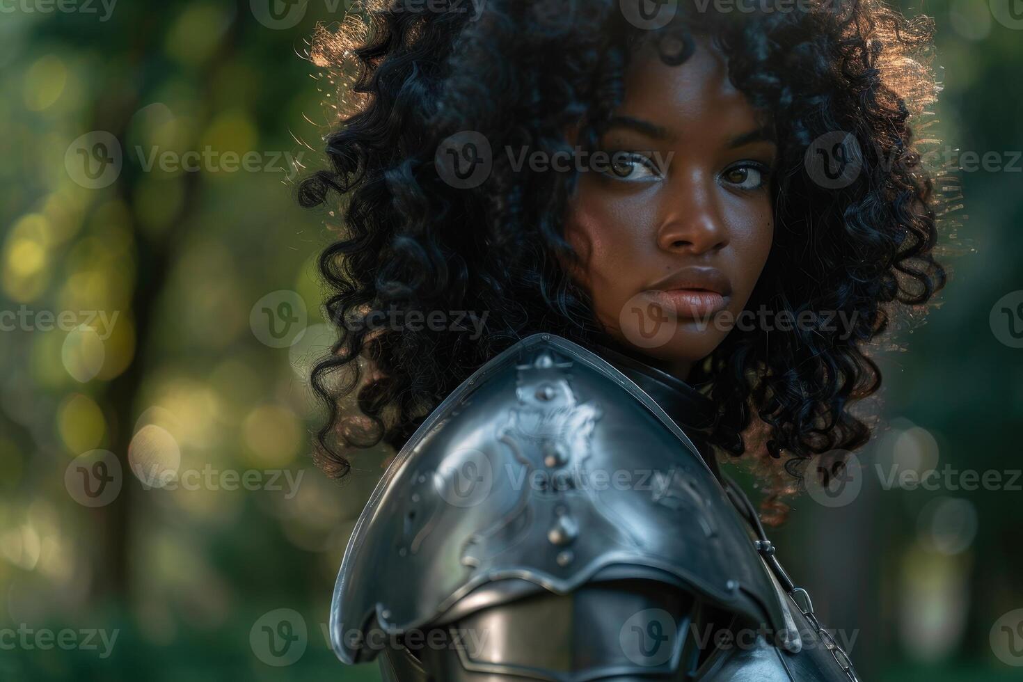Mystical Warrior Woman in Enchanted Forest photo