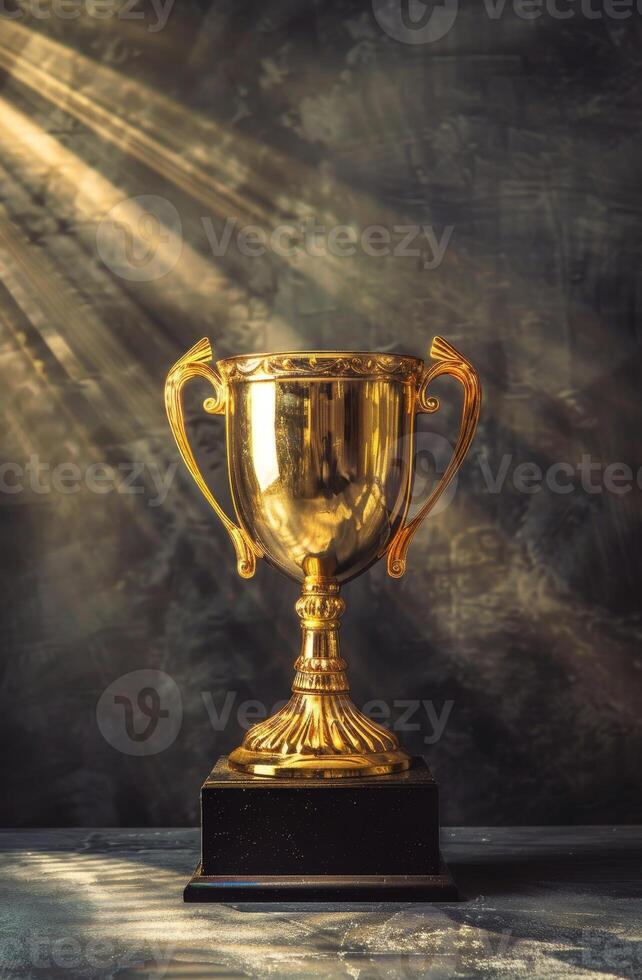 Golden trophy cup on a vintage textured background photo