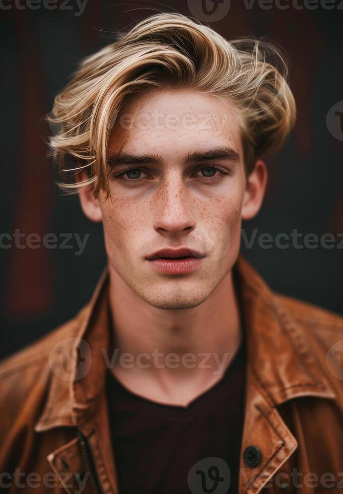 Portrait of a young man with a serious expression photo