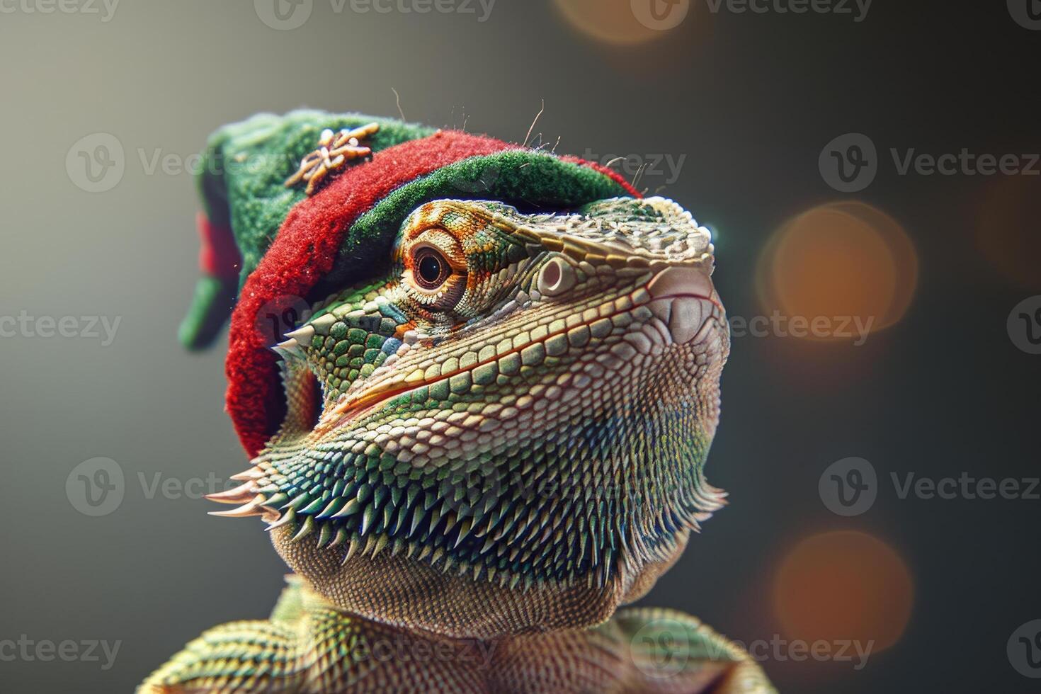 Bearded Dragon Wearing a Festive Hat photo