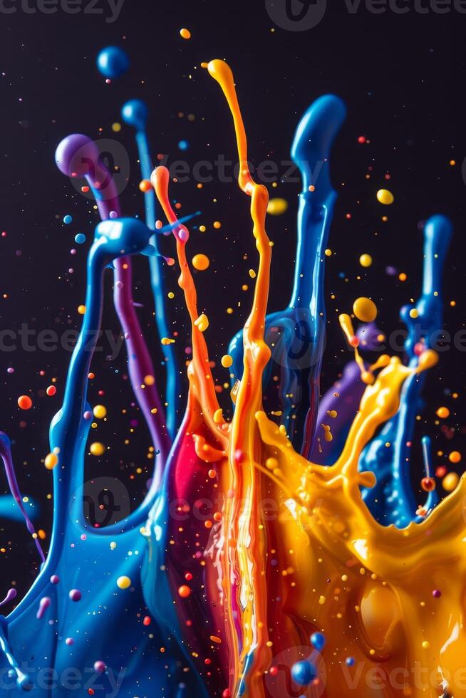 Vibrant Paint Splashes in Mid Air photo