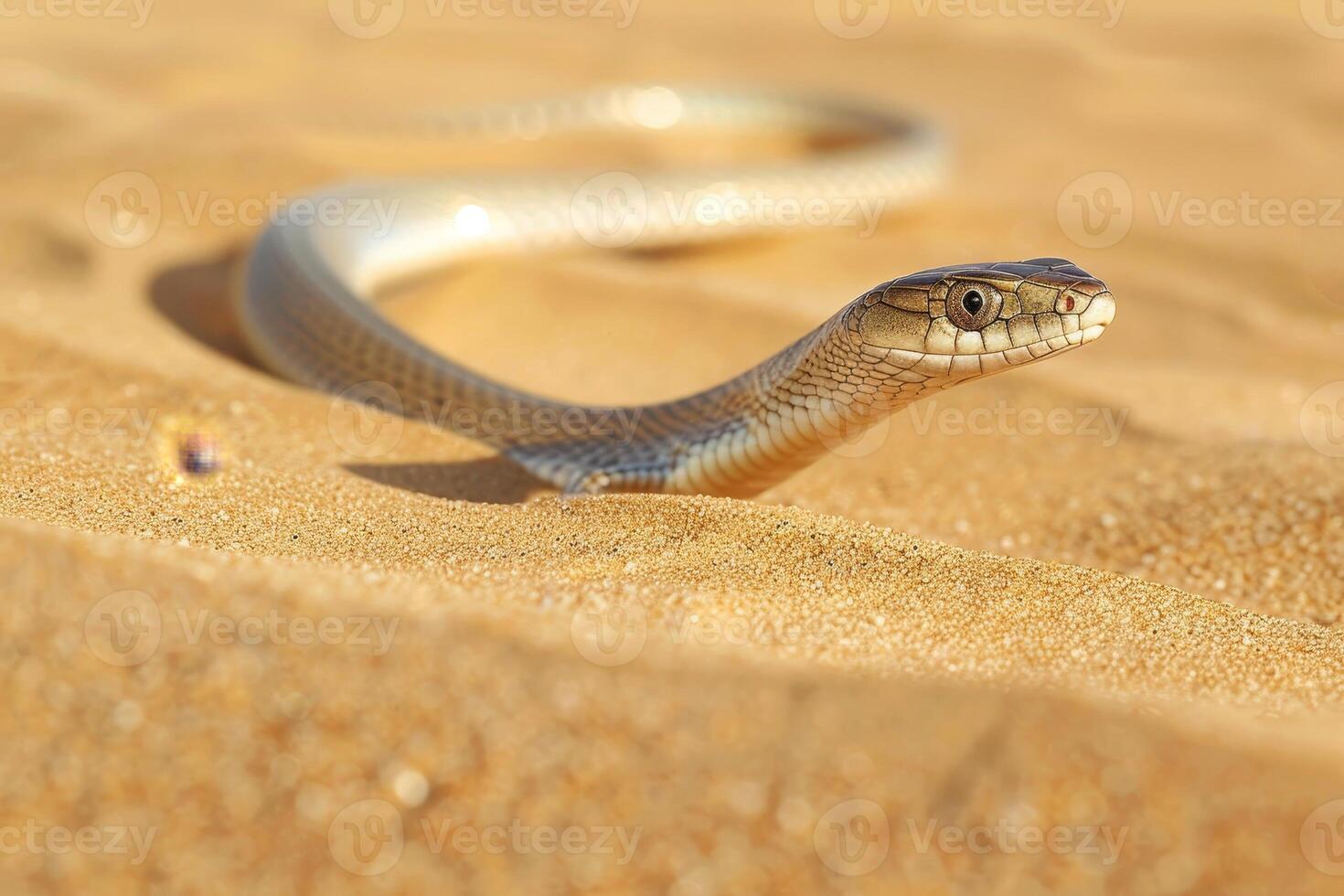 Close up of a snake on sandy terrain photo