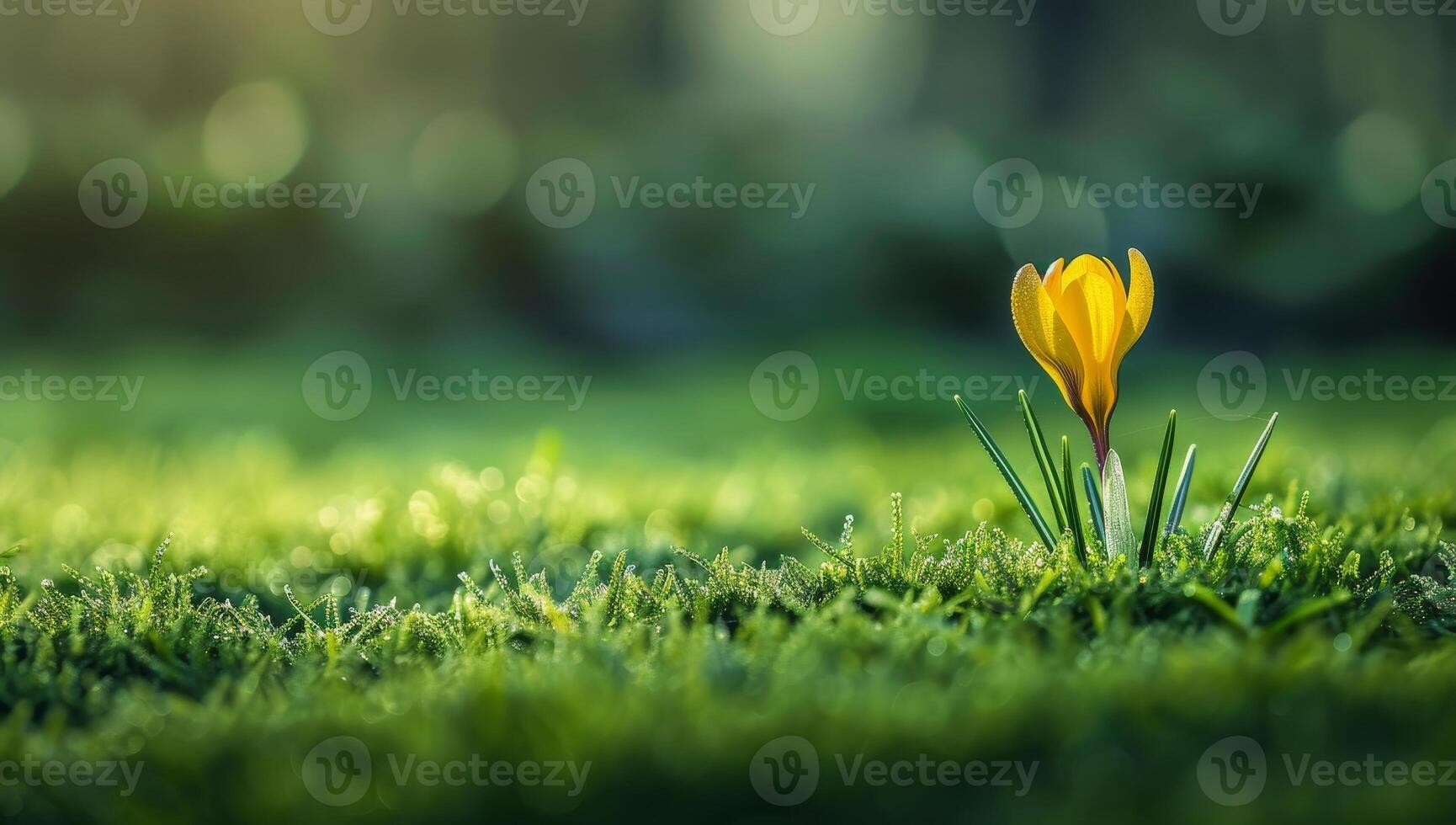 Single yellow crocus emerging in early spring photo