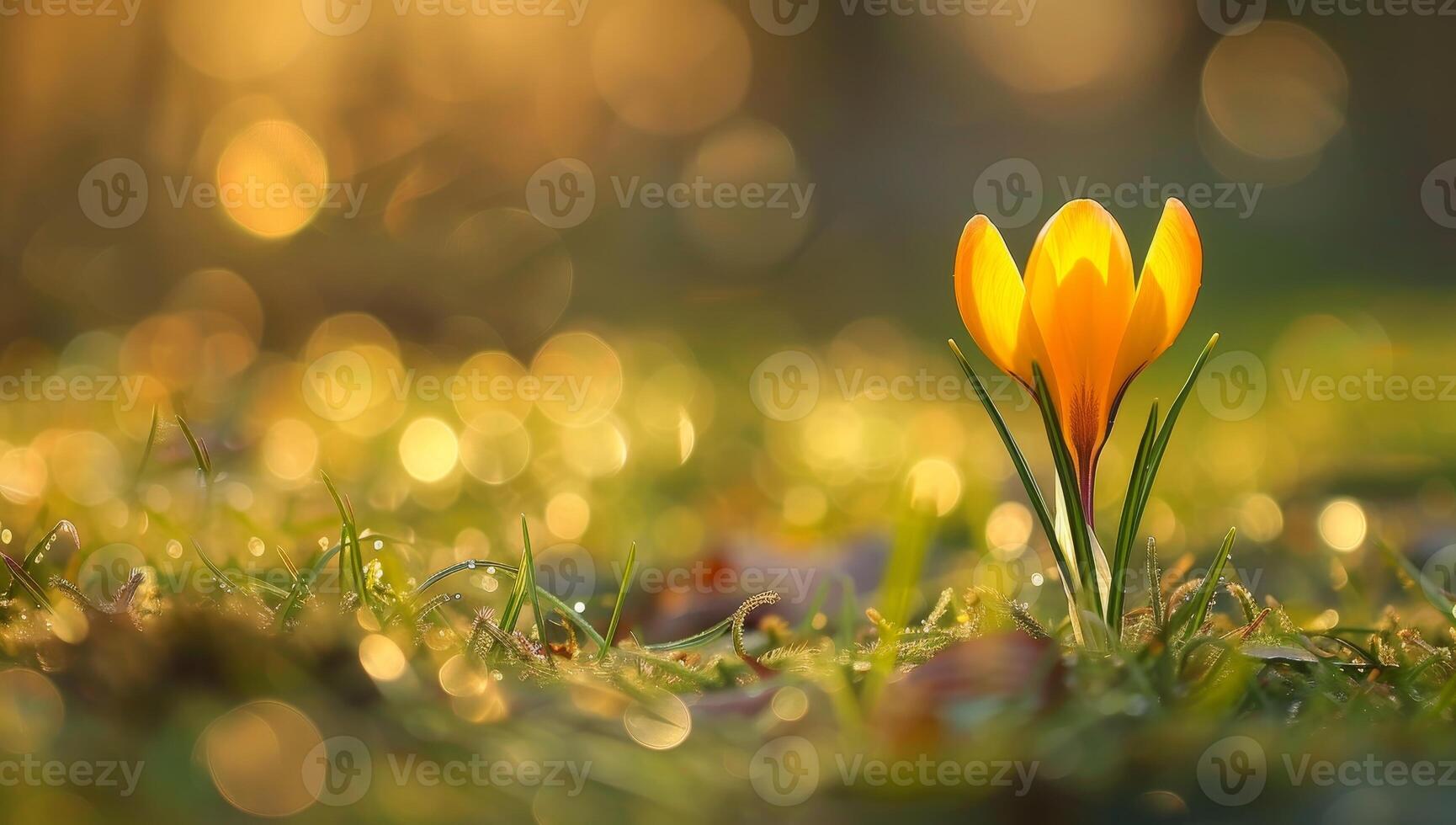 Golden Hour Glow on a Single Crocus Flower photo