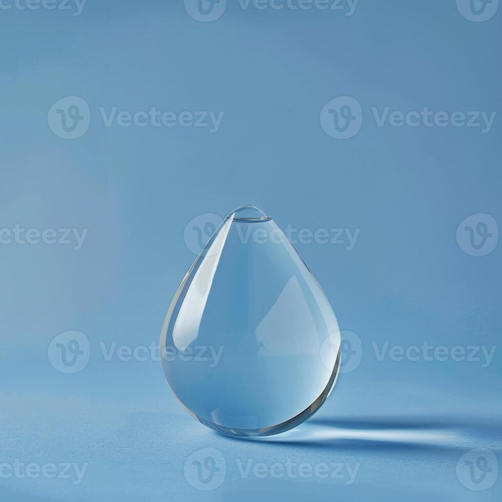Crystal clear water drop on blue background photo