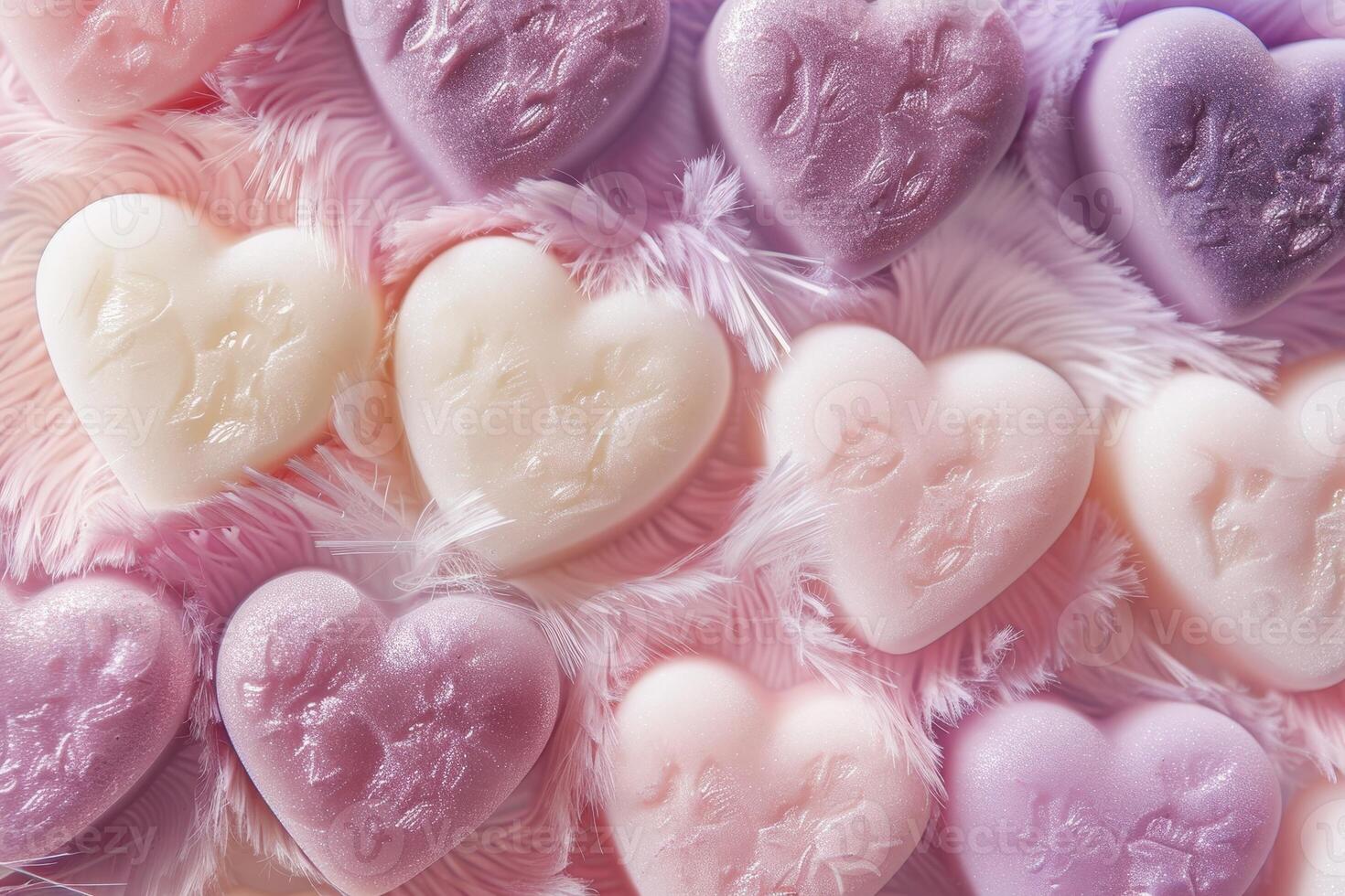 Assorted Heart Shaped Soaps on a Soft Feather Background photo