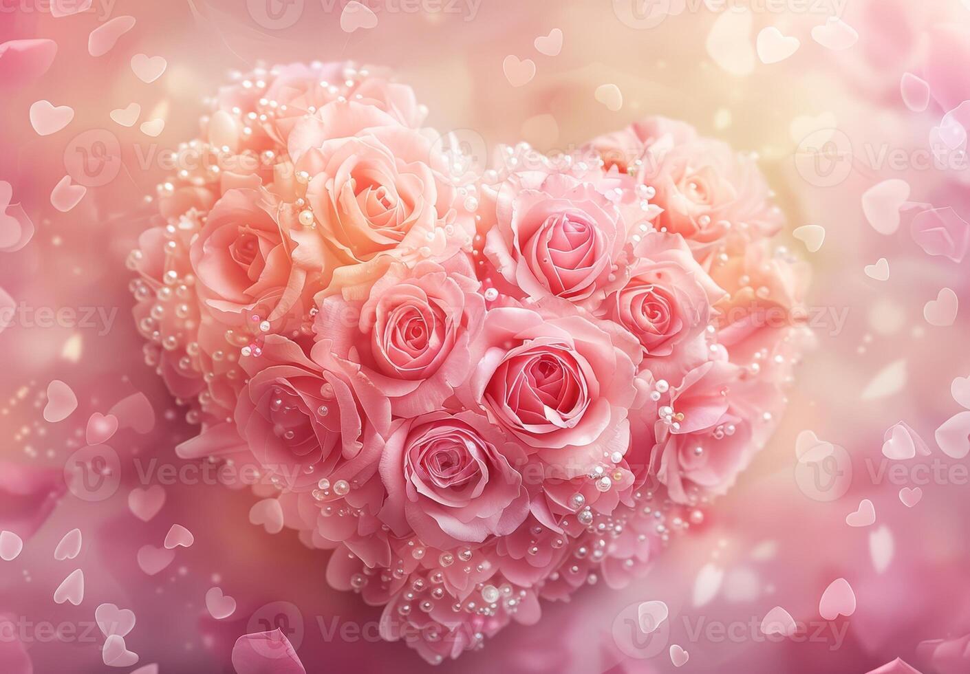 Romantic Heart Shaped Bouquet of Pink Roses photo
